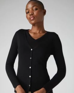 Women's Mia Superfine Cashmere V Neck Cardigan Black -Cozy Fashion Shop AW21 NPW000807 BLK 5