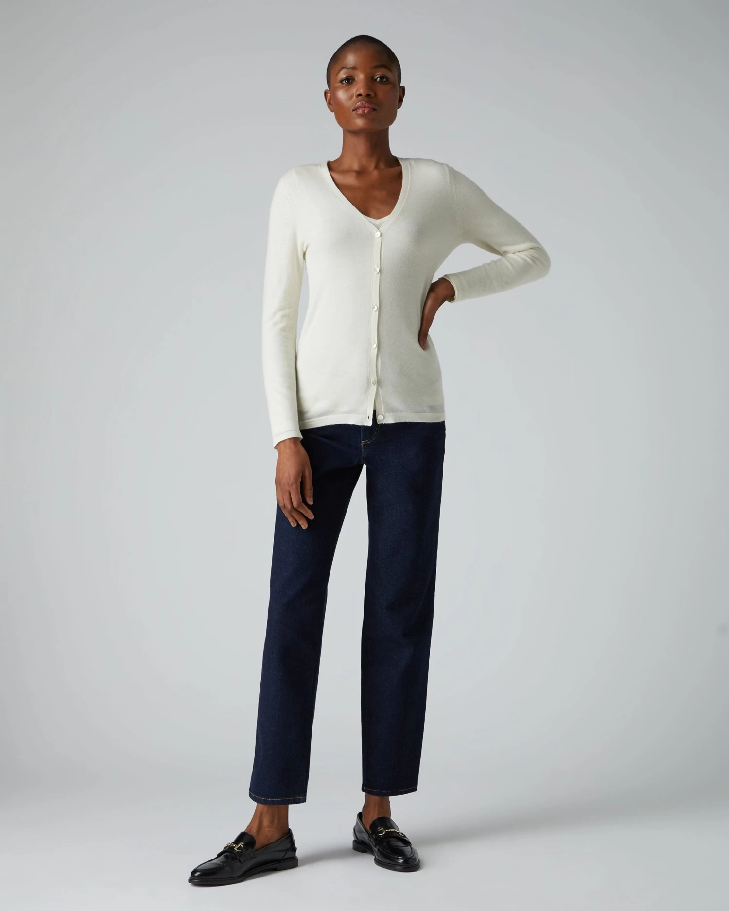 Women's Mia Superfine Cashmere V Neck Cardigan New Ivory White 5 Women's Mia Superfine Cashmere V Neck Cardigan New Ivory White - Image 3