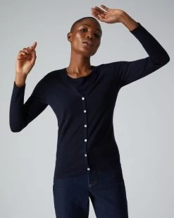 Women's Mia Superfine Cashmere V Neck Cardigan Navy Blue -Cozy Fashion Shop AW21 NPW000807 NVY 1 1