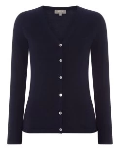 Women's Mia Superfine Cashmere V Neck Cardigan Navy Blue -Cozy Fashion Shop AW21 NPW000807 NVY 2