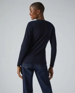 Women's Mia Superfine Cashmere V Neck Cardigan Navy Blue -Cozy Fashion Shop AW21 NPW000807 NVY 4