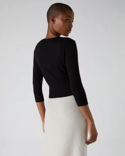 Women's Darcie Superfine Cashmere Cropped Cardigan Black 10 Women's Darcie Superfine Cashmere Cropped Cardigan Black -Cozy Fashion Shop AW21 NPW000831 BLK 4