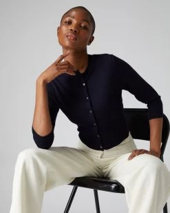 Women's Darcie Superfine Cashmere Cropped Cardigan Navy Blue -Cozy Fashion Shop AW21 NPW000831 NVY 1