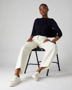 Women's Darcie Superfine Cashmere Cropped Cardigan Navy Blue -Cozy Fashion Shop AW21 NPW000831 NVY 3