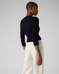 Women's Darcie Superfine Cashmere Cropped Cardigan Navy Blue -Cozy Fashion Shop AW21 NPW000831 NVY 4