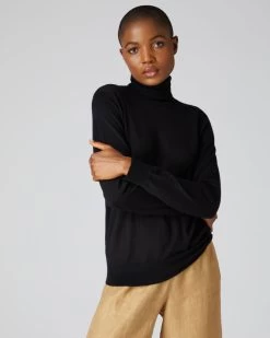007 Superfine Roll Neck Cashmere Jumper Black -Cozy Fashion Shop AW21 NPW000866JB BLK 1