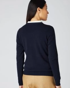 Women's Evie Classic Round Neck Cashmere Jumper Navy Blue -Cozy Fashion Shop AW21 NPW000928B N60 4