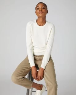 Women's Evie Classic Round Neck Cashmere Jumper New Ivory White
