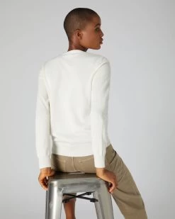 Women's Evie Classic Round Neck Cashmere Jumper New Ivory White -Cozy Fashion Shop AW21 NPW000928B N68 4