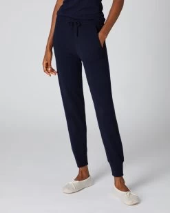 Women's Tabitha Plain Cashmere Lounge Trousers Navy Blue