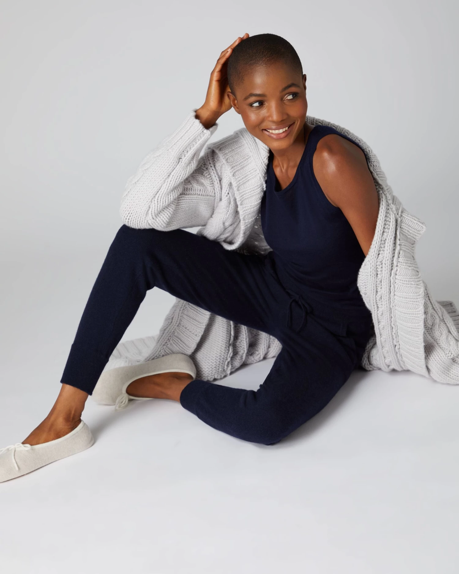 Women's Tabitha Plain Cashmere Lounge Trousers Navy Blue 5 Women's Tabitha Plain Cashmere Lounge Trousers Navy Blue - Image 3