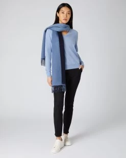 Women's Phoebe V Neck Cashmere Jumper Cornflower Blue -Cozy Fashion Shop AW21 NPW001800B C01 3
