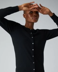 Women's Olivia Round Neck Cashmere Cardigan Black -Cozy Fashion Shop AW21 NPW001802B B50 5