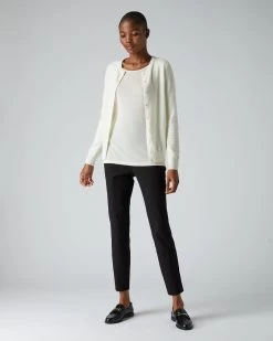Women's Olivia Round Neck Cashmere Cardigan New Ivory White 9 Women's Olivia Round Neck Cashmere Cardigan New Ivory White -Cozy Fashion Shop AW21 NPW001802B N68 3