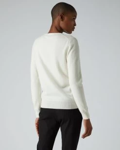 Women's Olivia Round Neck Cashmere Cardigan New Ivory White 10 Women's Olivia Round Neck Cashmere Cardigan New Ivory White -Cozy Fashion Shop AW21 NPW001802B N68 4