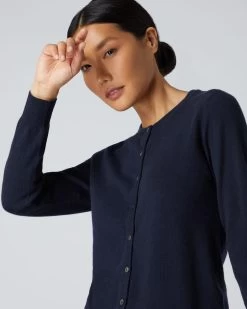 Women's Olivia Round Neck Cashmere Cardigan Navy Blue -Cozy Fashion Shop AW21 NPW001802B NVY 1