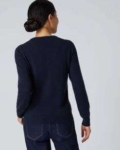 Women's Olivia Round Neck Cashmere Cardigan Navy Blue -Cozy Fashion Shop AW21 NPW001802B NVY 4