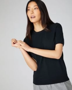 Women's Milly Classic Cashmere T Shirt Black