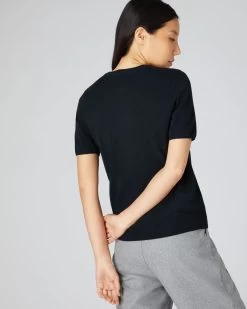 Women's Milly Classic Cashmere T Shirt Black 10 Women's Milly Classic Cashmere T Shirt Black -Cozy Fashion Shop AW21 NPW001803C BLK 4