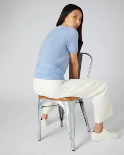 Women's Milly Classic Cashmere T Shirt Cornflower Blue -Cozy Fashion Shop AW21 NPW001803C C31 4