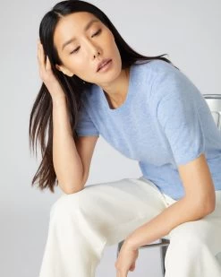 Women's Milly Classic Cashmere T Shirt Cornflower Blue -Cozy Fashion Shop AW21 NPW001803C C31 5