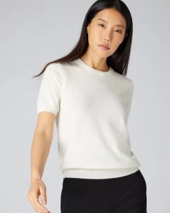 Women's Milly Classic Cashmere T Shirt New Ivory White