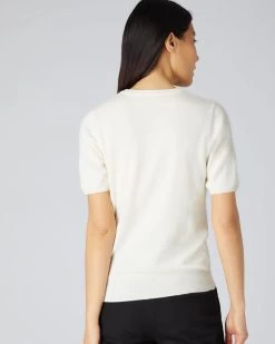 Women's Milly Classic Cashmere T Shirt New Ivory White -Cozy Fashion Shop AW21 NPW001803C N68 4