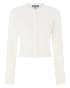 Women's Ivy Cropped Cashmere Cardigan New Ivory White -Cozy Fashion Shop AW21 NPW001830B N68 2