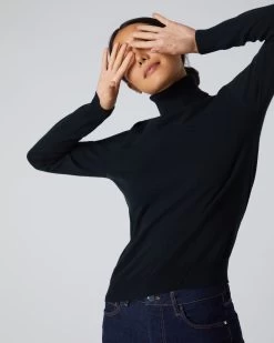 Women's Luna Roll Neck Cashmere Jumper Black -Cozy Fashion Shop AW21 NPW001867 B50 5