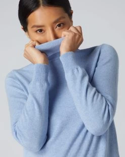 Women's Luna Roll Neck Cashmere Jumper Cornflower Blue -Cozy Fashion Shop AW21 NPW001867 C31 5