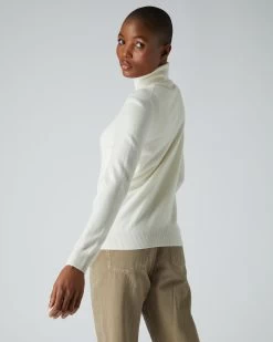 Women's Luna Roll Neck Cashmere Jumper New Ivory White -Cozy Fashion Shop AW21 NPW001867 NIV 4