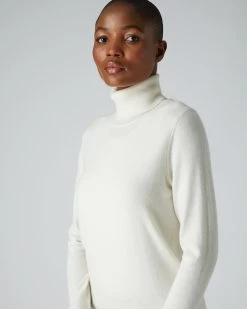 Women's Luna Roll Neck Cashmere Jumper New Ivory White -Cozy Fashion Shop AW21 NPW001867 NIV 5 1