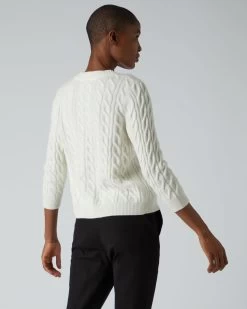 Women's Emilia Cable Round Neck Cashmere Jumper New Ivory White -Cozy Fashion Shop AW21 NPW002085 N68 4