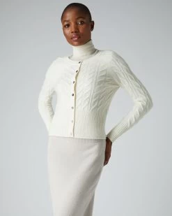 Women's Myla Cable Cashmere Cardigan New Ivory White