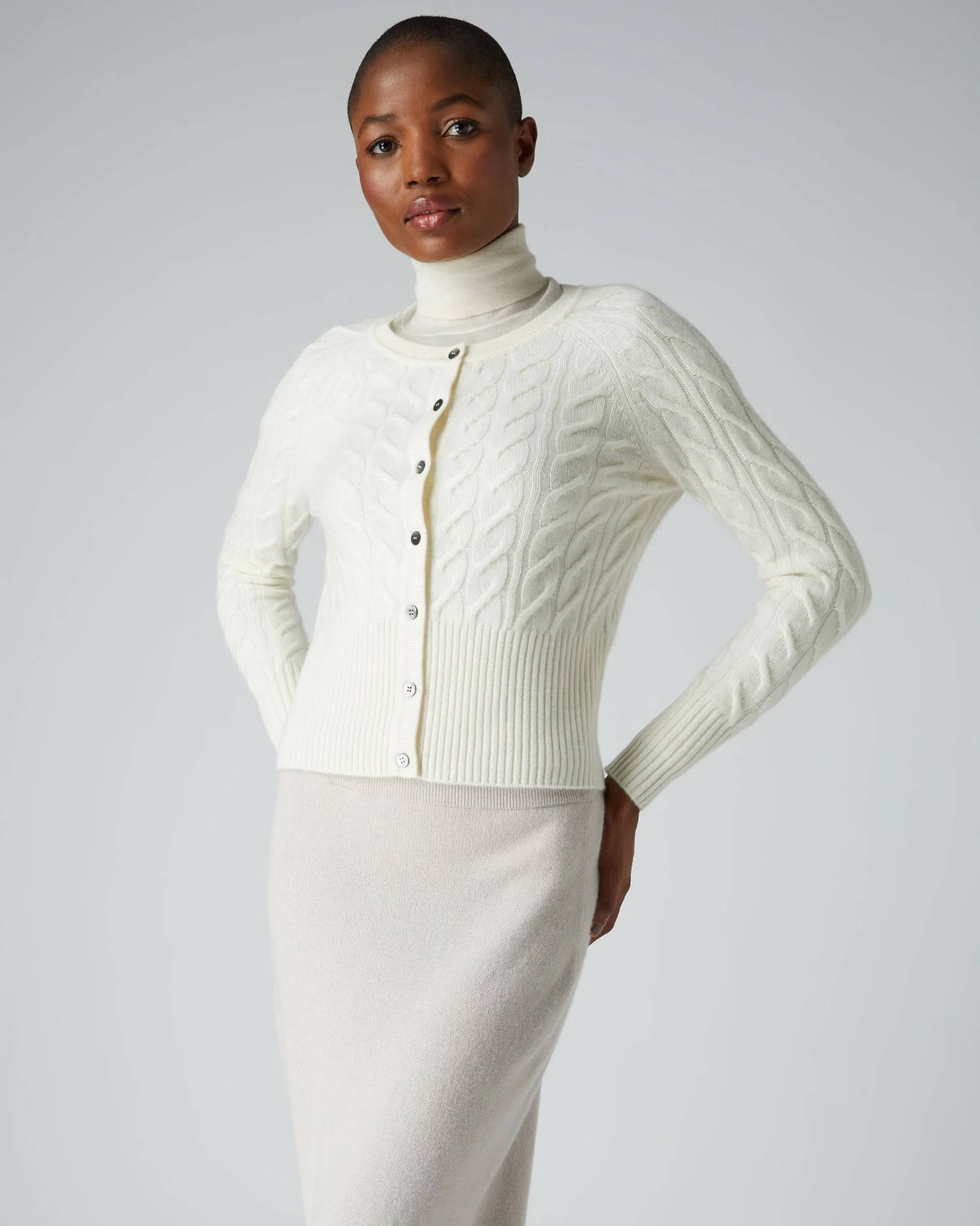 Women's Myla Cable Cashmere Cardigan New Ivory White 3 Women's Myla Cable Cashmere Cardigan New Ivory White