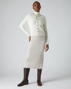 Women's Myla Cable Cashmere Cardigan New Ivory White 9 Women's Myla Cable Cashmere Cardigan New Ivory White -Cozy Fashion Shop AW21 NPW002087 N68 3