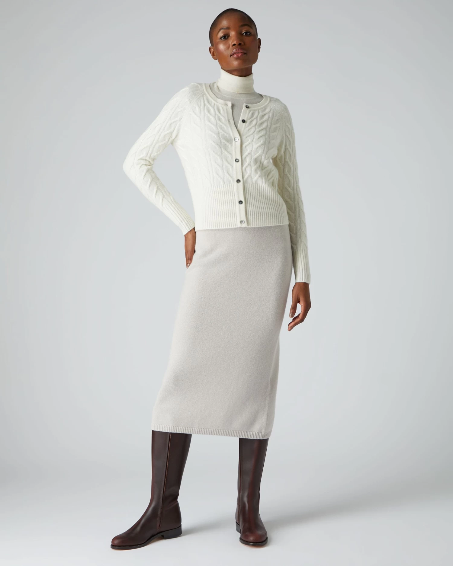 Women's Myla Cable Cashmere Cardigan New Ivory White 5 Women's Myla Cable Cashmere Cardigan New Ivory White - Image 3