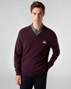 007 Logo V Neck Cashmere Jumper Plum Purple -Cozy Fashion Shop AW22 NPG000106JB P36 1