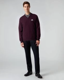 007 Logo V Neck Cashmere Jumper Plum Purple -Cozy Fashion Shop AW22 NPG000106JB P36 3