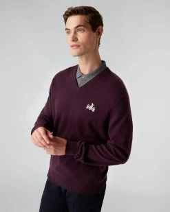 007 Logo V Neck Cashmere Jumper Plum Purple -Cozy Fashion Shop AW22 NPG000106JB P36 5