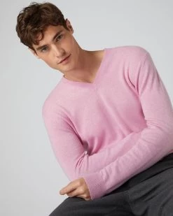 Men's Burlington V Neck Cashmere Jumper Flamingo Pink -Cozy Fashion Shop AW22 NPG000106 FLP 5
