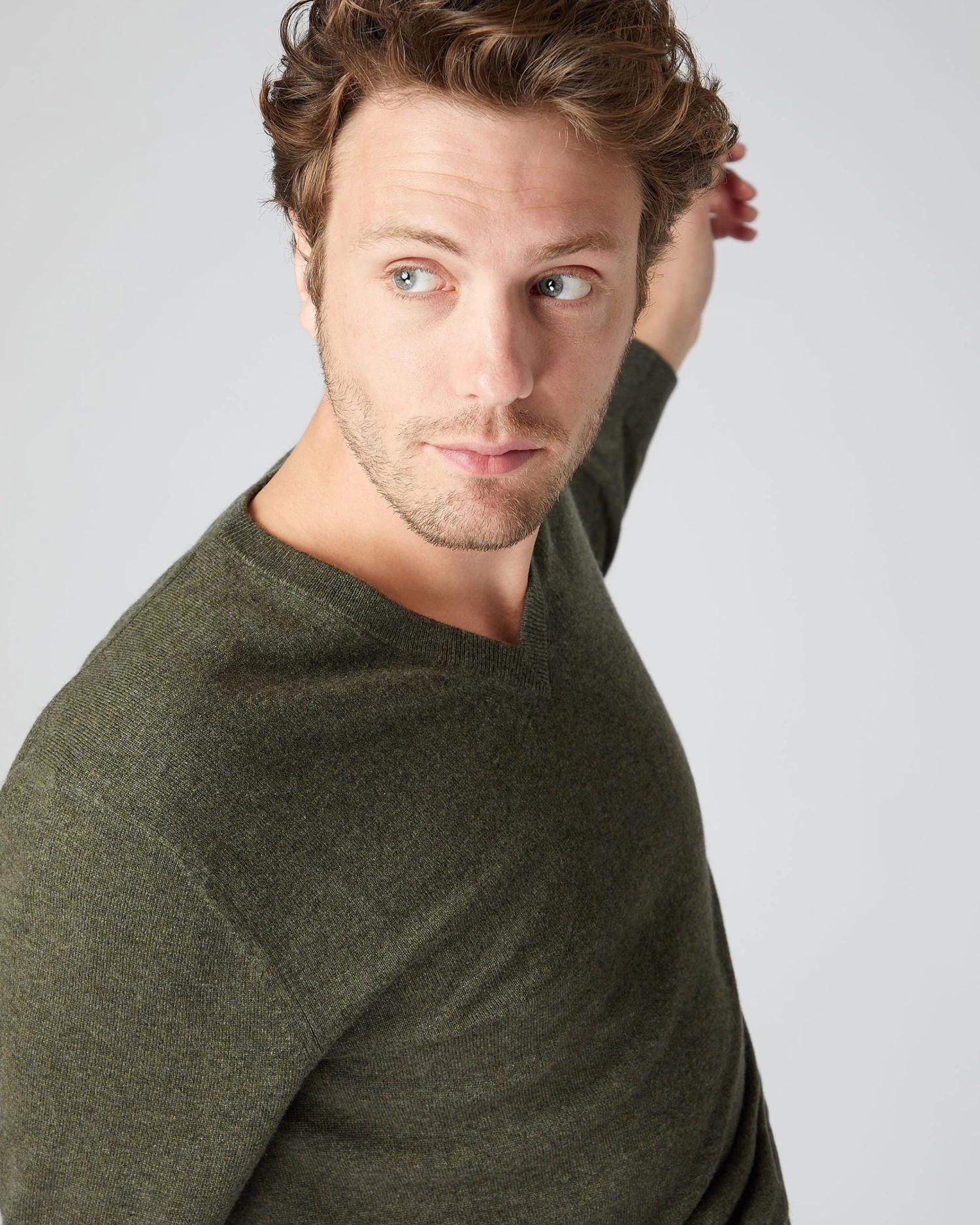 Men's Burlington V Neck Cashmere Jumper Moss Green 7 Men's Burlington V Neck Cashmere Jumper Moss Green - Image 5