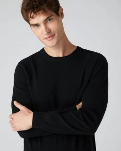 Men's Oxford Round Neck Cashmere Jumper Black 12 Men's Oxford Round Neck Cashmere Jumper Black -Cozy Fashion Shop AW22 NPG000132R B50 1