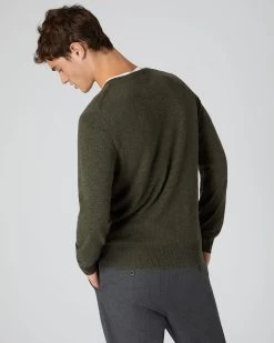 Men's Oxford Round Neck Cashmere Jumper Moss Green -Cozy Fashion Shop AW22 NPG000132R MOG 4