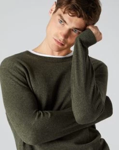 Men's Oxford Round Neck Cashmere Jumper Moss Green -Cozy Fashion Shop AW22 NPG000132R MOG 5