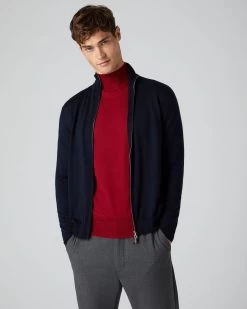 Men's Hyde Fine Gauge Cashmere Full Zip Jumper Navy Blue