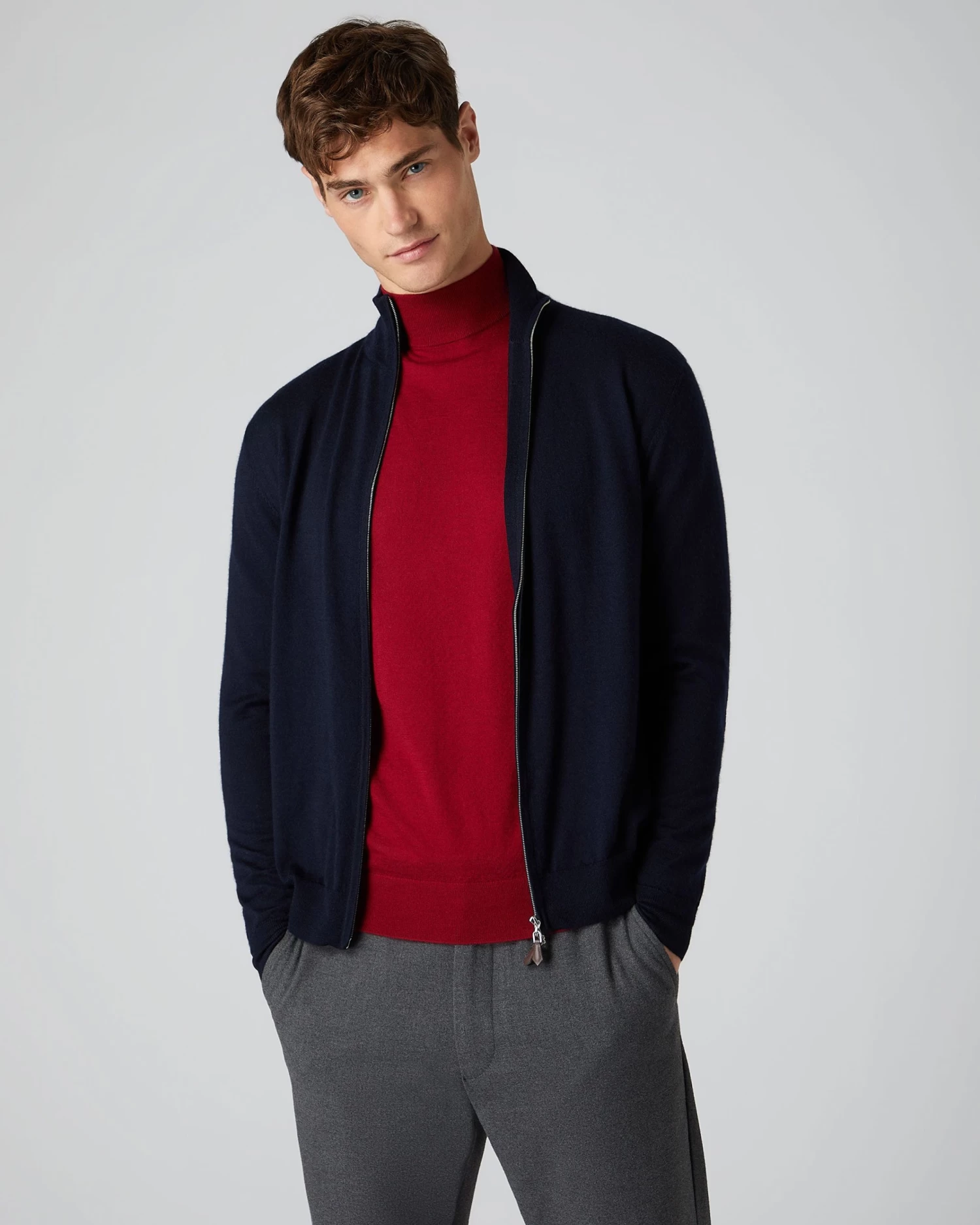 Men's Hyde Fine Gauge Cashmere Full Zip Jumper Navy Blue 3 Men's Hyde Fine Gauge Cashmere Full Zip Jumper Navy Blue