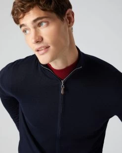Men's Hyde Fine Gauge Cashmere Full Zip Jumper Navy Blue 11 Men's Hyde Fine Gauge Cashmere Full Zip Jumper Navy Blue -Cozy Fashion Shop AW22 NPG000211RC NVY 5