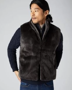 Men's Vermont Fur Lined Gilet Taupe Brown -Cozy Fashion Shop AW22 NPG000219E TDB 6