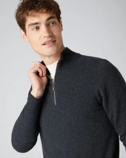 Men's Carnaby Half Zip Cashmere Jumper Dark Charcoal Grey -Cozy Fashion Shop AW22 NPG000225C D28 5